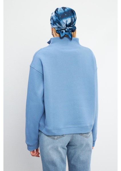 Marina Yarım Fermuarlı Pamuklu Sweatshirt - Mavi fiyatları