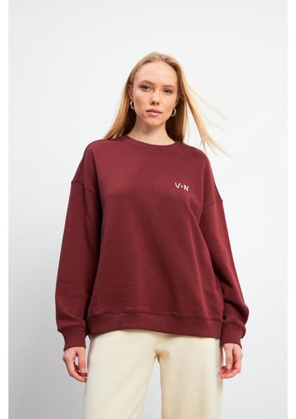Good Wibes Baskılı Sweatshirt - Kestane