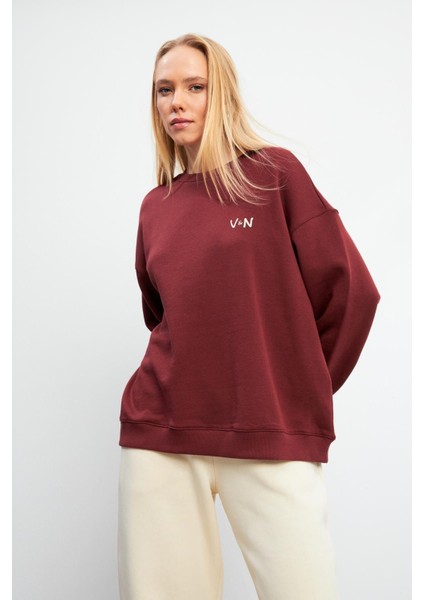 Good Wibes Baskılı Sweatshirt - Kestane
