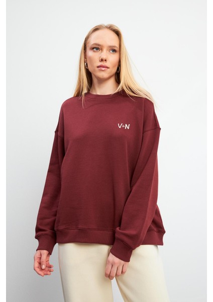 Good Wibes Baskılı Sweatshirt - Kestane
