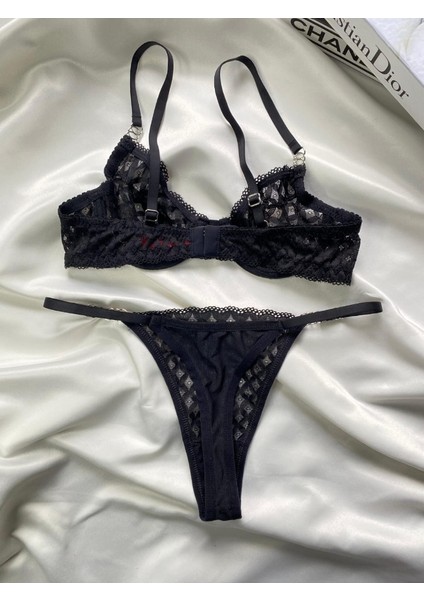 Siyah Nude Dantelli Bralet Sütyen Kilot Takım Tanga