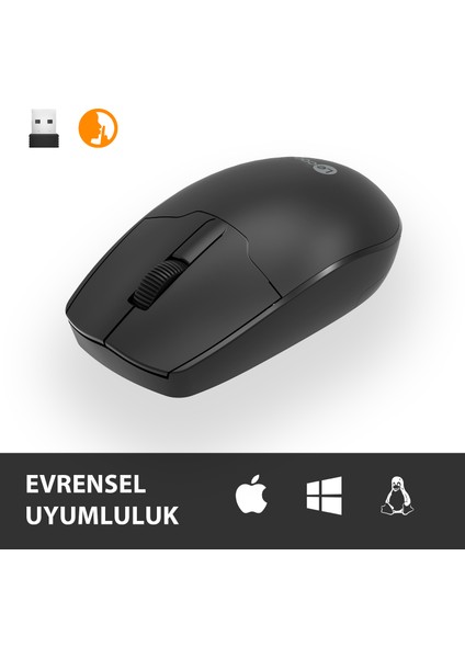 WS204 Kablosuz 1200DPI 3 Tuşlu Optik Siyah Mouse