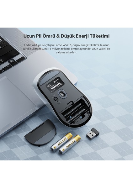 WS216 Kablosuz 1600DPI 7 Tuşlu Optik Mouse Siyah