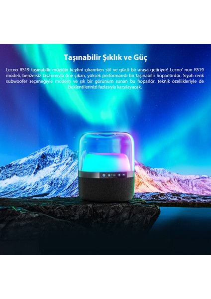 RS19 Kablosuz 10W RGB Aydınlatmalı Bluetooth/USB/AUX/SD Kart Stereo Taşınabilir Hoparlör Siyah