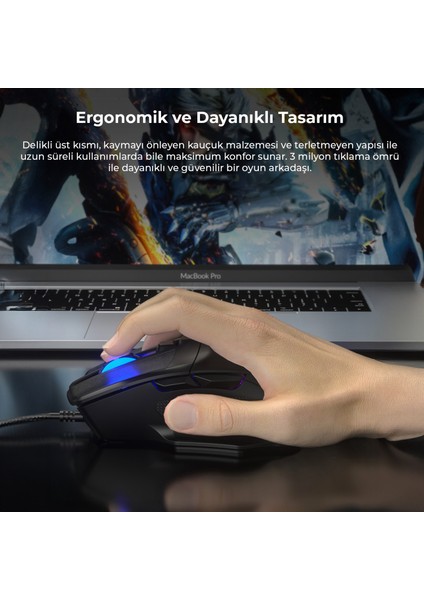 MS107 Kablolu 3200DPI 7 Tuşlu RGB LED Aydınlatmalı Gaming Optik Mouse Siyah