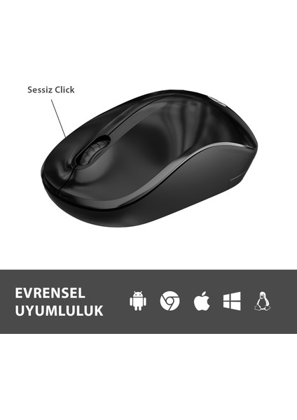 WS206 Kablosuz 1200DPI 3 Tuşlu Optik Mouse Siyah