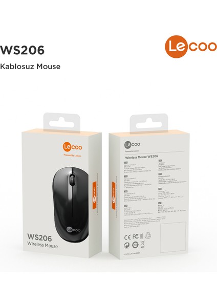 WS206 Kablosuz 1200DPI 3 Tuşlu Optik Mouse Siyah