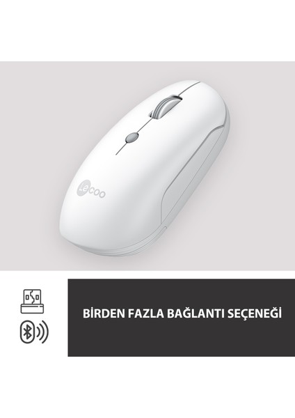 WS211 Dual Mod 2.4GHz WiFi + Bluetooth 1600DPI 6 Tuşlu Şarjlı Sessiz Kompakt Kablosuz Optik Mouse Beyaz