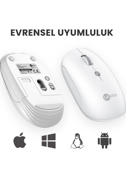 WS211 Dual Mod 2.4GHz WiFi + Bluetooth 1600DPI 6 Tuşlu Şarjlı Sessiz Kompakt Kablosuz Optik Mouse Beyaz