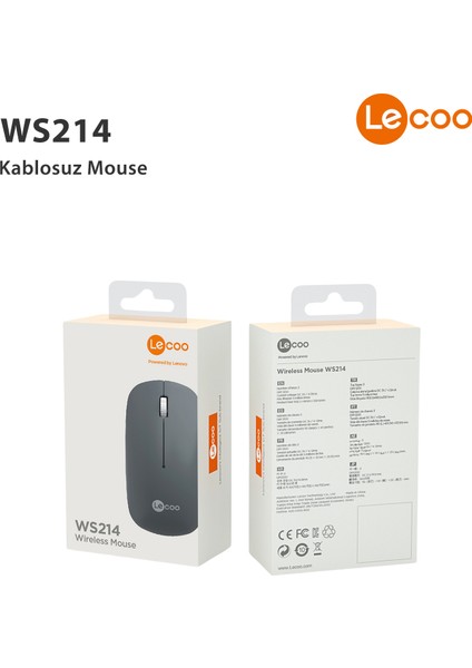 WS214 Kablosuz 1200DPI 3 Tuşlu Optik Mouse Gri