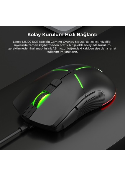 MS109 Kablolu RGB LED Aydınlatmalı 6400 DPI 8 Makro Tuşlu 132g Gaming Mouse Siyah