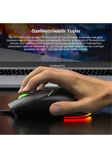 MS109 Kablolu RGB LED Aydınlatmalı 6400 DPI 8 Makro Tuşlu 132g Gaming Mouse Siyah