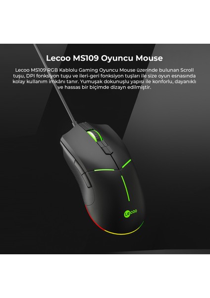 MS109 Kablolu RGB LED Aydınlatmalı 6400 DPI 8 Makro Tuşlu 132g Gaming Mouse Siyah