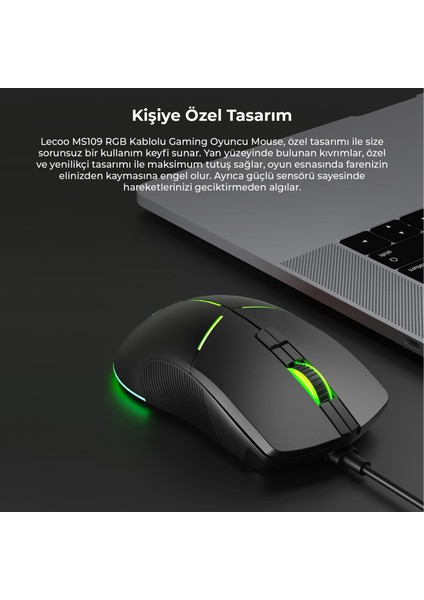 MS109 Kablolu RGB LED Aydınlatmalı 6400 DPI 8 Makro Tuşlu 132g Gaming Mouse Siyah
