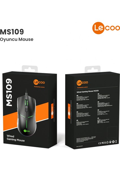 MS109 Kablolu RGB LED Aydınlatmalı 6400 DPI 8 Makro Tuşlu 132g Gaming Mouse Siyah
