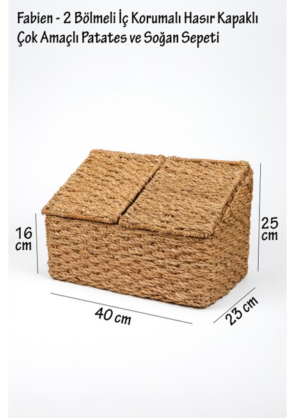 Fabien - 2 Bölmeli Iç Korumalı Hasır Kapaklı Çok Amaçlı Patates ve Soğan Sepeti indirimleri