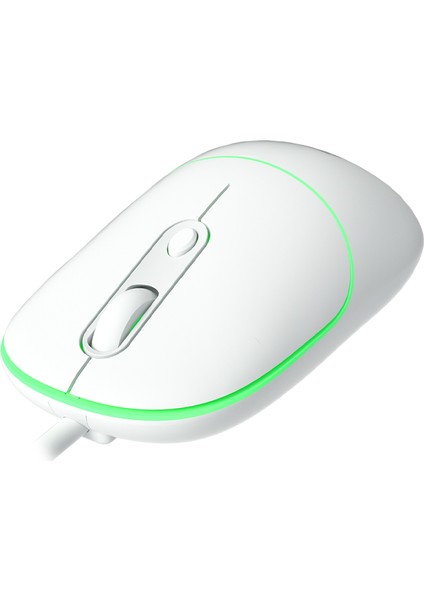 MS110 USB Kablolu 2400DPI 4 Tuşlu RGB Sessiz Click PC, Mac, Dizüstü Bilgisayar ile Uyumlu Optik Mouse Beyaz