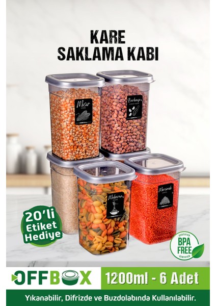 6 Lı 12 Parça 1,2 Litre Kare Erzak Saklama Kutusu Takımı 20 Etiketli Baharatlık fiyatları