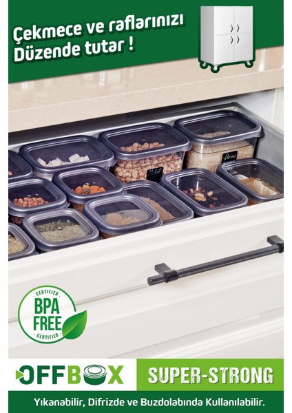 6 Lı 12 Parça 1,2 Litre Kare Erzak Saklama Kutusu Takımı 20 Etiketli Baharatlık modelleri