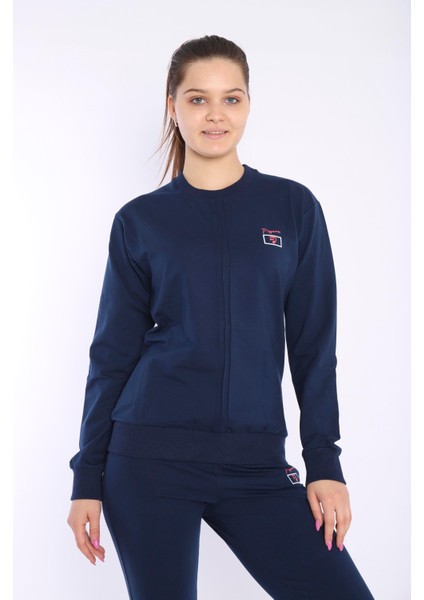 Kadın Sweatshirt Açık Lacivert Iki Iplik Dikiş Detaylı Uzun Kol Lastikli Paça Eşofman Takım - 7643 fırsatları