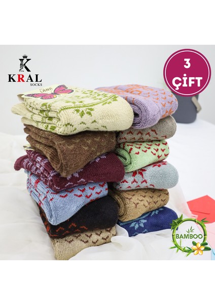 Kadın Orjinal Havlu Kışlık Yün Çorap (Bambu + Yün) Sonbahar Serisi