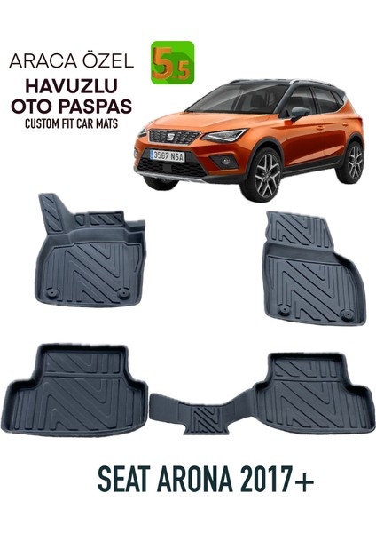 NewDeco Seat Arona 2017 ve Sonrasi Için 5,5d Carbon Style Havuzlu Paspas - Tpe Malzeme