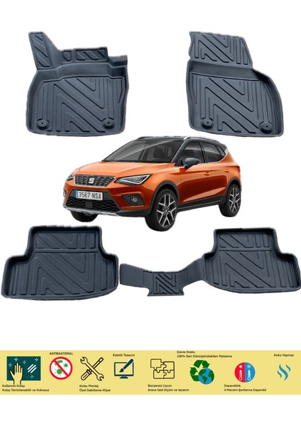 NewDeco Seat Arona 2017 ve Sonrasi Için 5,5d Carbon Style Havuzlu Paspas - Tpe Malzeme