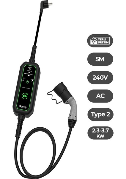 2,3 - 3,7 kw Mini Mobil Araç Şarj Aleti 5 Metre BEV-111-0001