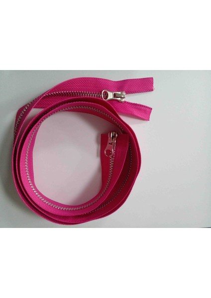 100 cm 1 Adet Çift Kafalı Parlak Gümüş Diş Fuşya Rengi 5 No Metal Kombi Fermuar fiyatları
