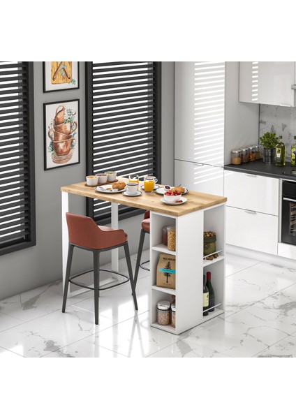 Bistro Serisi Yüksek Mutfak Masası Beyaz-Meşe