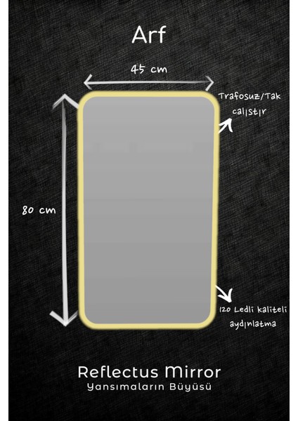 Reflectus | Arf Günışığı LED Ayna 80*45 cm / Dekoratif Banyo LED Aydınlatmalı Ayna