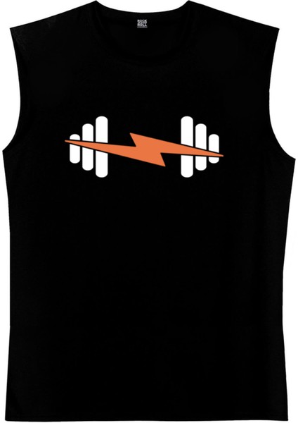 Şimşekli Spor Siyah Kesik Kol / Kolsuz Erkek T-Shirt