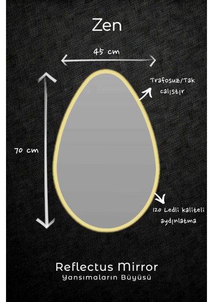 Reflectus | Zen Günışığı LED Ayna 70*45 cm / Dekoratif Banyo LED Aydınlatmalı Ayna