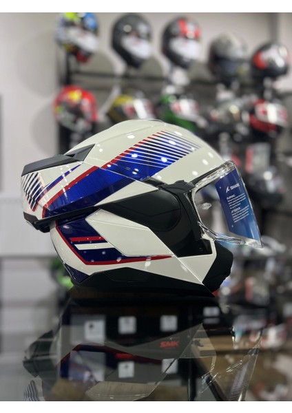 Oxo Sıkter Beyaz Mavi Çene Açılır Kask