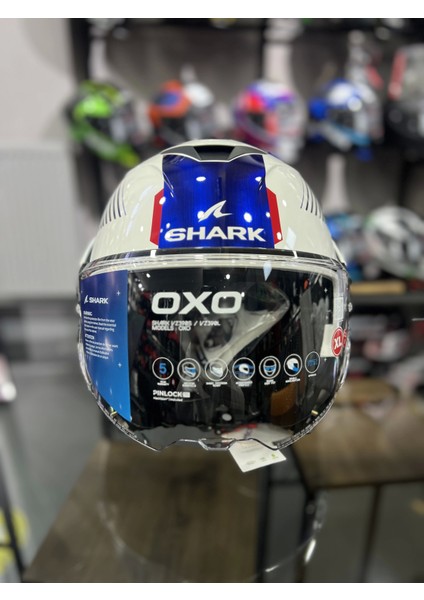 Oxo Sıkter Beyaz Mavi Çene Açılır Kask fırsatları