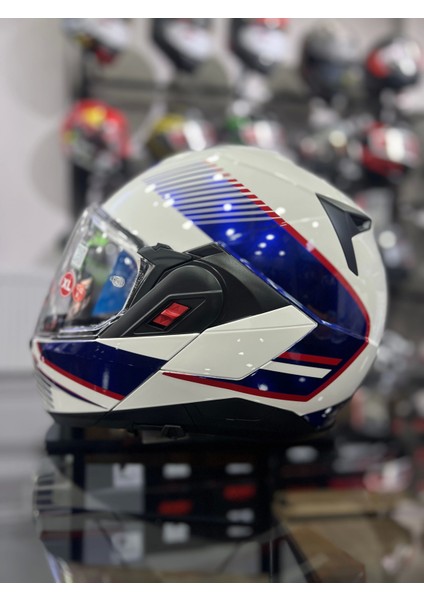 Oxo Sıkter Beyaz Mavi Çene Açılır Kask indirimleri