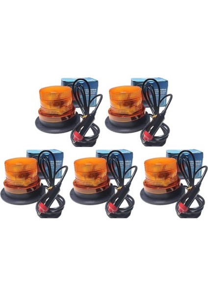 5 Adet Çakarlı Tepe Lambası Çakmak Fişli Mıknatıslı 8-110V
