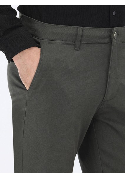 Haki Düz Dokuma Regular Fit Casual Pamuk Karışımlı Pantolon