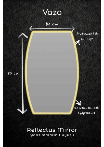 Reflectus | Vazo Günışığı LED Ayna 80*50 cm / Dekoratif Banyo LED Aydınlatmalı Ayna