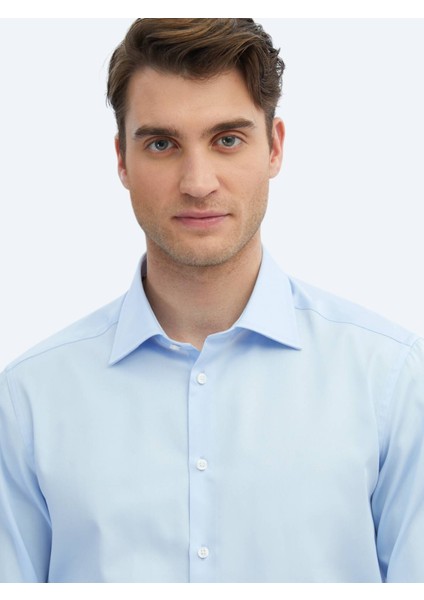 Koyu Mavi Düz Slim Fit Dokuma Klasik %100 Pamuk Gömlek