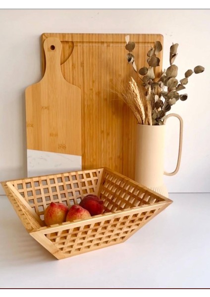 Bambu Kare Kafes Model Meyvelik, Bambu Bowl Kase,bambu Dekoratif Kase Tabak