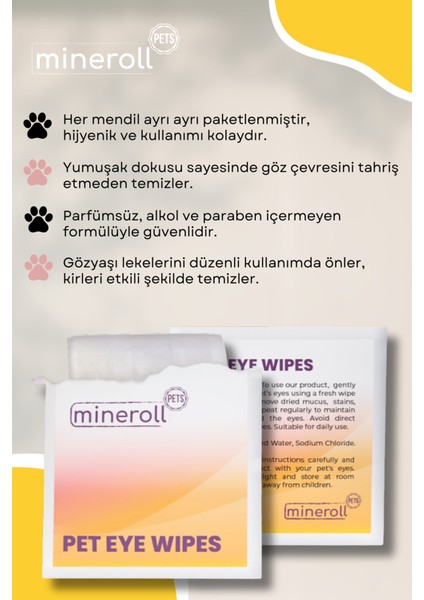 Kedi Ve Köpek Göz Temizleme Mendili, Gözy Lekesi Temizleyici, 5'Li Paket 100 Adet Mendil
