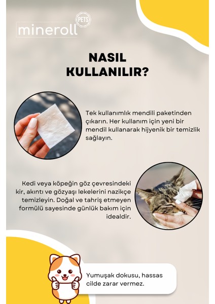 Kedi Ve Köpek Göz Temizleme Mendili, Gözy Lekesi Temizleyici, 5'Li Paket 100 Adet Mendil