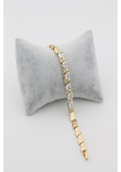 Xupıng Jewelry 14 Ayar Altın Kaplama, Kalpli Zirkon Taşlı Bileklik