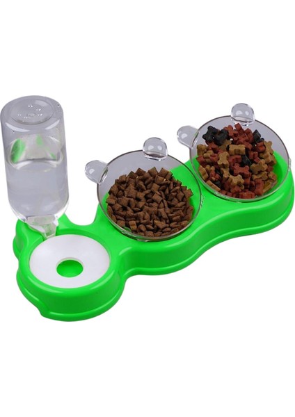 Çift Hazneli 3' Lü Beslenme Mama ve Su Kabı Yeşil 500 ml 36 x 21 x 16 cm