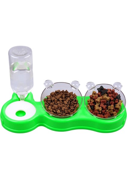 Çift Hazneli 3' Lü Beslenme Mama ve Su Kabı Yeşil 500 ml 36 x 21 x 16 cm