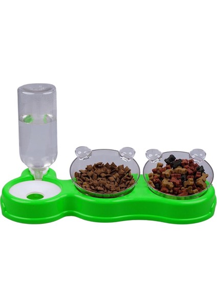 Çift Hazneli 3' Lü Beslenme Mama ve Su Kabı Yeşil 500 ml 36 x 21 x 16 cm