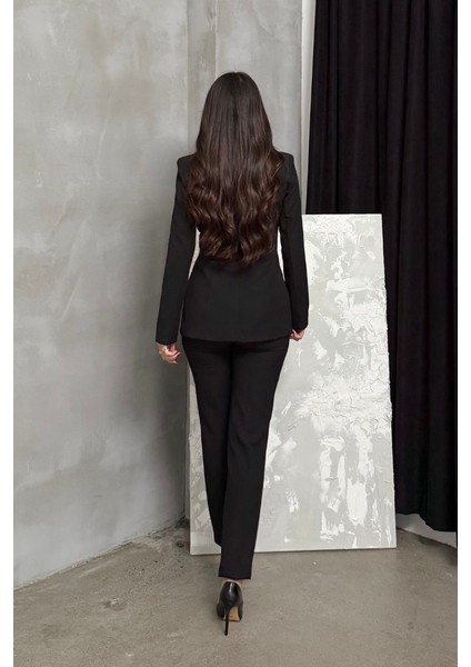 Kadın Ikili Blazer Ceket Pantolon Takım Pile ve Düğme Detaylı Boru Paça indirimleri