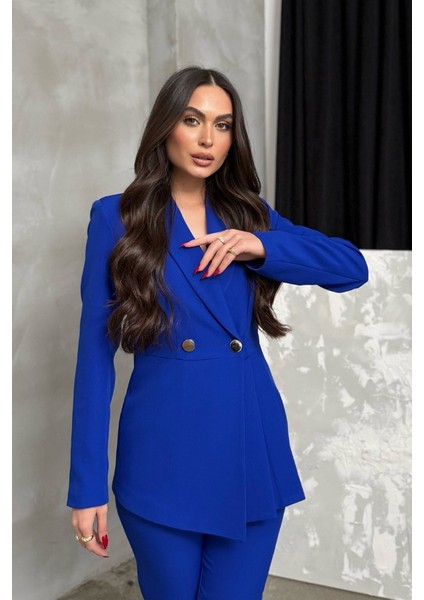 Kadın Ikili Blazer Ceket Pantolon Takım Pile ve Düğme Detaylı Boru Paça fiyatları
