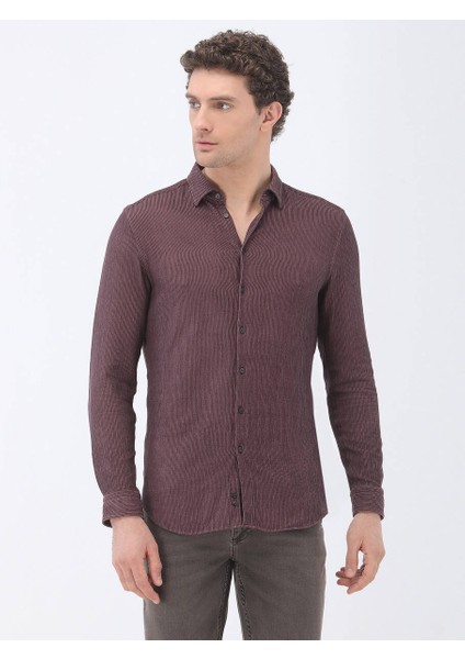 Mürdüm Regular Fit Dokuma Kadife Casual Pamuk Karışımlı Gömlek